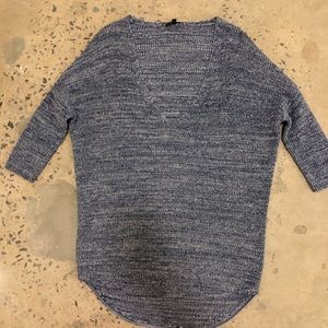 Express 3/4 length blue & white ribbed sweater